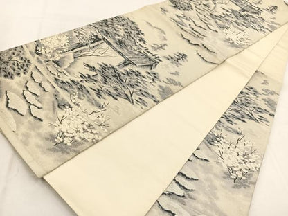 平和屋着物◎六通柄袋帯　三千院　銀糸　正絹　逸品　BAAW8810yc