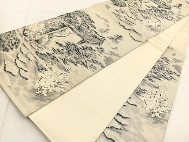 平和屋着物◎六通柄袋帯　三千院　銀糸　正絹　逸品　BAAW8810yc