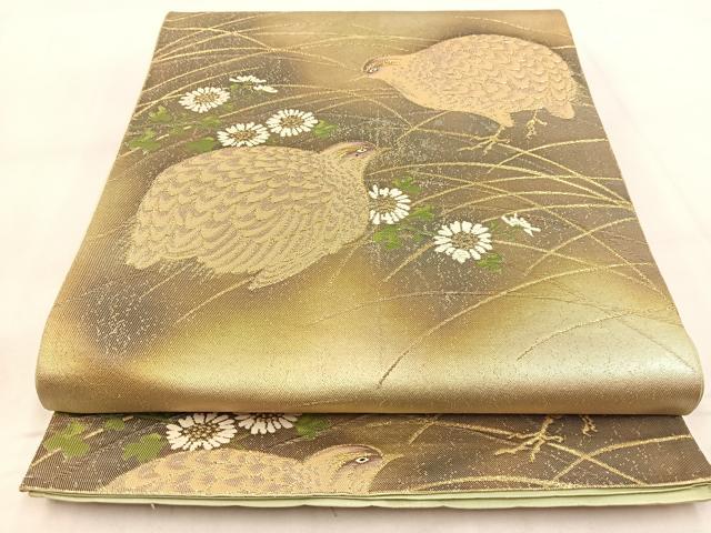 平和屋着物◎六通柄袋帯　唐織　花鳥文　金糸　引箔　正絹　逸品　BAAW8811yc