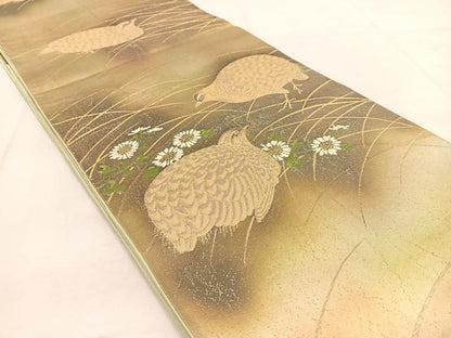 平和屋着物◎六通柄袋帯　唐織　花鳥文　金糸　引箔　正絹　逸品　BAAW8811yc