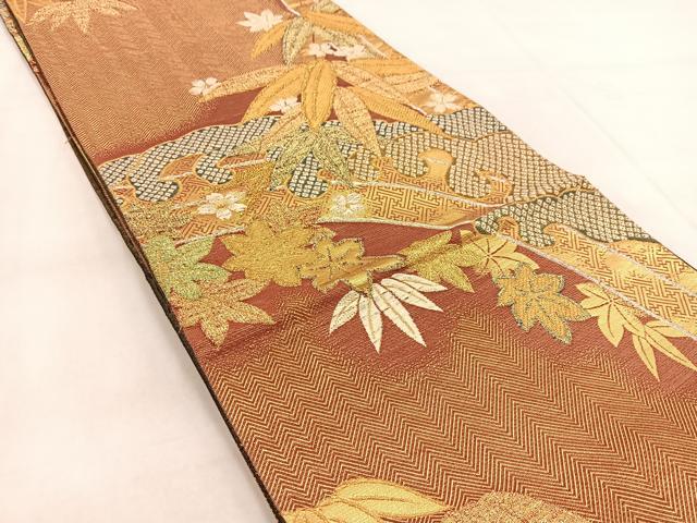 平和屋着物◎六通柄袋帯　唐織　吉祥草花文　金糸　正絹　逸品　BAAW8816yc