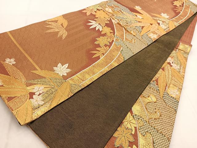 平和屋着物◎六通柄袋帯　唐織　吉祥草花文　金糸　正絹　逸品　BAAW8816yc