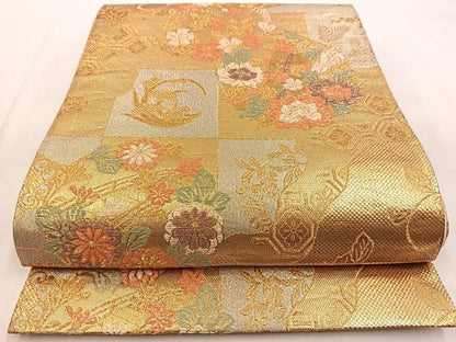 平和屋着物◎六通柄袋帯 風景花丸文 金銀糸 正絹 逸品 BAAW8817yc