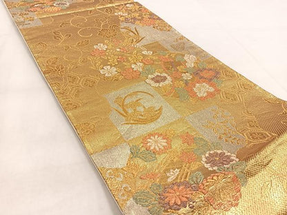平和屋着物◎六通柄袋帯 風景花丸文 金銀糸 正絹 逸品 BAAW8817yc