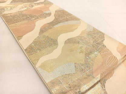 平和屋着物◎六通柄袋帯 道長花文 金銀糸 正絹 逸品 BAAW8821yc