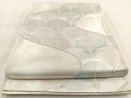 平和屋着物◎六通柄袋帯　唐織　松青海波　銀糸　正絹　逸品　BAAW8824yc