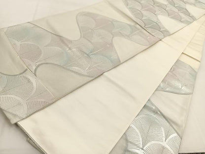 平和屋着物◎六通柄袋帯　唐織　松青海波　銀糸　正絹　逸品　BAAW8824yc