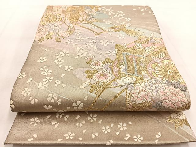平和屋着物◎六通柄袋帯 唐織 鳳凰御所車花文 金糸 鈴乃屋扱い 正絹