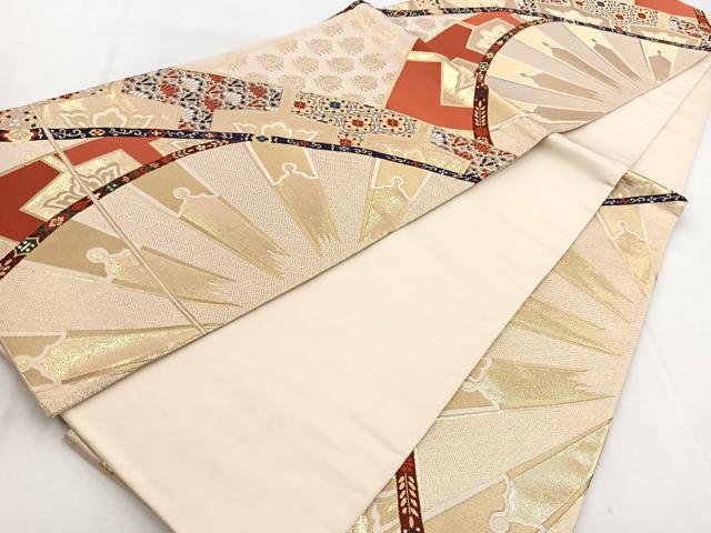 平和屋着物◎六通柄袋帯 唐織 片輪車更紗花文 金糸 正絹 逸品 BAAW8828yc