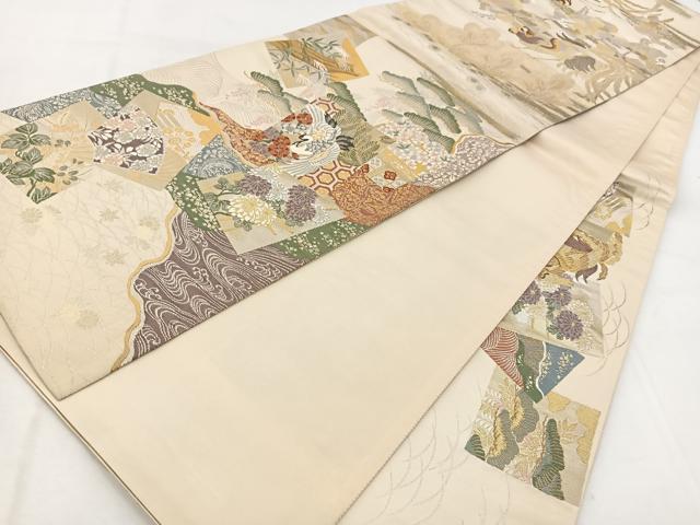 平和屋着物◎両面 六通柄袋帯 唐織 吉祥花鳥文 金銀糸 正絹 逸品 BAAW8833yc