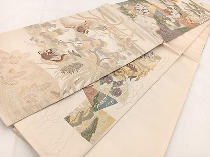 平和屋着物◎両面 六通柄袋帯 唐織 吉祥花鳥文 金銀糸 正絹 逸品 BAAW8833yc