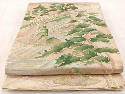 平和屋着物◎六通柄袋帯 唐織 枯山水 金銀糸 正絹 逸品 BAAW8834yc