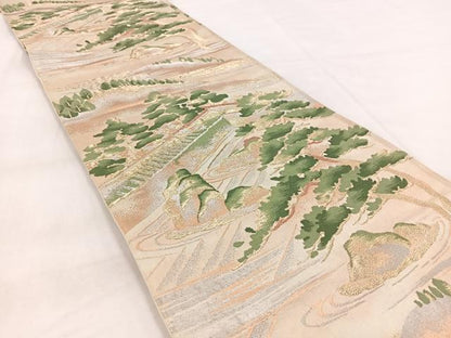 平和屋着物◎六通柄袋帯 唐織 枯山水 金銀糸 正絹 逸品 BAAW8834yc