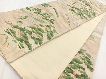 平和屋着物◎六通柄袋帯 唐織 枯山水 金銀糸 正絹 逸品 BAAW8834yc