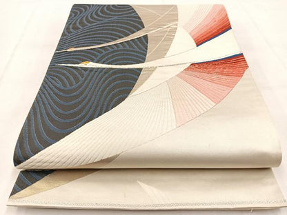 平和屋着物◎六通柄袋帯 唐織 飛鶴 金銀糸 正絹 逸品 BAAW8835yc