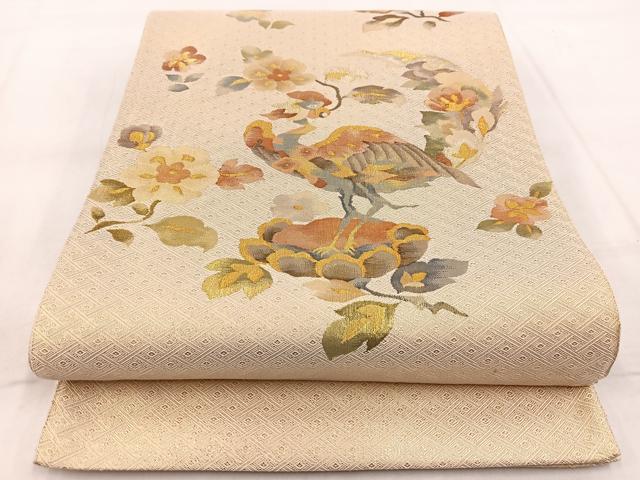 平和屋着物◎佐賀錦 太鼓柄袋帯 更紗花鳥文 金銀糸 正絹 逸品 BAAW8841yc