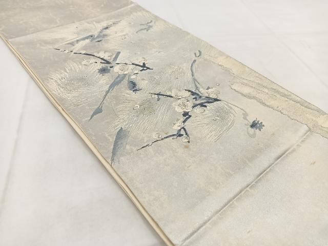 平和屋着物◎太鼓柄袋帯 唐織 松梅文 銀糸 正絹 逸品 BAAW8843yc