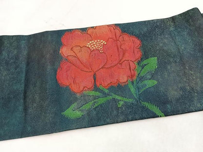 平和屋着物◎九寸名古屋帯 牡丹 金糸 引箔 正絹 逸品 BAAW8847yc