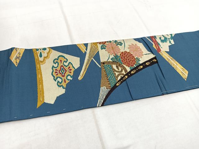 平和屋着物●アンティーク　大正ロマン　九寸名古屋帯　唐織　楓鹿文　金糸　正絹　逸品　DABD1958ps 平和屋着物○アンティーク 大正ロマン 九寸名古屋帯 唐織 更紗花文 金