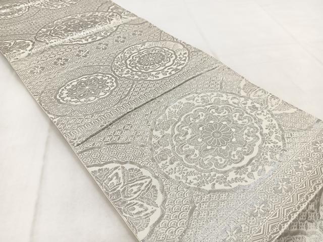 平和屋着物◎六通柄袋帯　プラチナ箔二重織　正倉院花文　久保坂織物謹製　正絹　逸品　BAAW8851yc