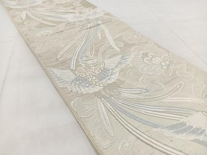 平和屋着物◎六通柄袋帯 唐織 鳳凰更紗花文 銀糸 正絹 逸品 BAAW8852yc