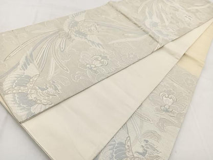 平和屋着物◎六通柄袋帯 唐織 鳳凰更紗花文 銀糸 正絹 逸品 BAAW8852yc