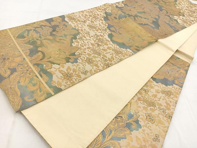 平和屋着物●田中工芸織物 祥園謹製　六通柄袋帯　唐織　市松鳳凰草花文　金糸　正絹　逸品　CABD0528hy 平和屋着物◎六通柄袋帯 鳳凰唐草文 手織 金糸 引箔 正絹 逸品