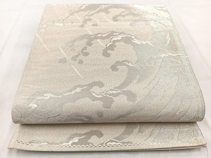 平和屋着物◎六通柄袋帯　立波文　銀糸　正絹　逸品　BAAW8857yc