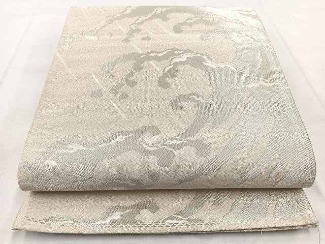 平和屋着物◎六通柄袋帯　立波文　銀糸　正絹　逸品　BAAW8857yc