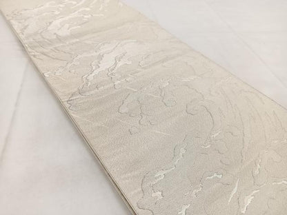 平和屋着物◎六通柄袋帯　立波文　銀糸　正絹　逸品　BAAW8857yc