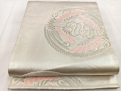 平和屋着物◎六通柄袋帯 唐織 孔雀丸文 銀糸 正絹 逸品 BAAW8860yc