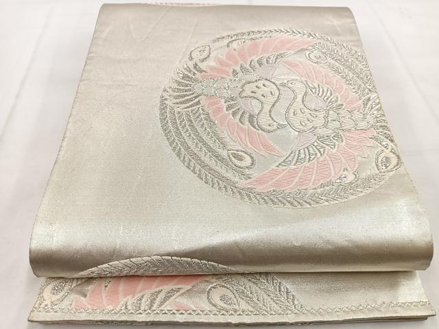 平和屋着物◎六通柄袋帯 唐織 孔雀丸文 銀糸 正絹 逸品 BAAW8860yc