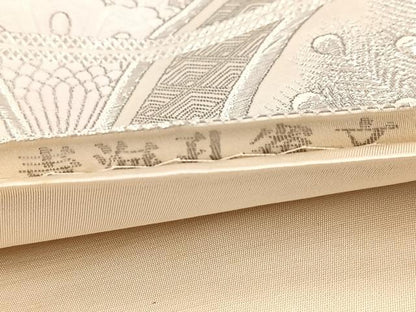 平和屋着物◎六通柄袋帯 唐織 プラチナ箔 青海孔雀文 正絹 逸品 BAAW8861yc