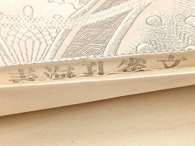 平和屋着物◎六通柄袋帯 唐織 プラチナ箔 青海孔雀文 正絹 逸品 BAAW8861yc
