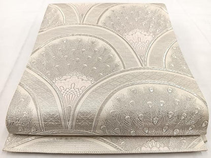 平和屋着物◎六通柄袋帯 唐織 プラチナ箔 青海孔雀文 正絹 逸品 BAAW8861yc