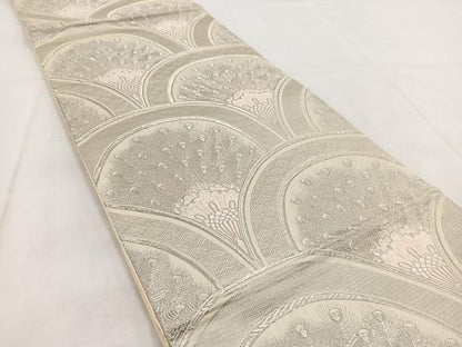 平和屋着物◎六通柄袋帯 唐織 プラチナ箔 青海孔雀文 正絹 逸品 BAAW8861yc
