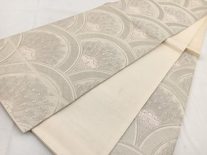 平和屋着物◎六通柄袋帯 唐織 プラチナ箔 青海孔雀文 正絹 逸品 BAAW8861yc