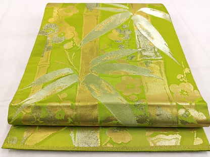 平和屋着物◎西陣 服部織物謹製 六通柄袋帯 こはく錦 竹梅文 金銀糸 引箔 正絹 逸品 BAAW8863yc