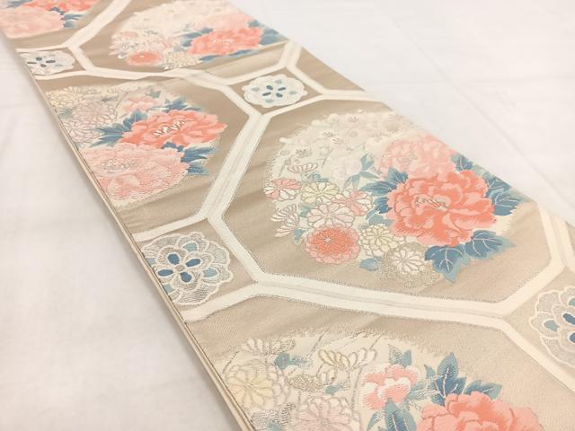 平和屋着物◎六通柄袋帯 唐織 蜀江花文 銀糸 正絹 逸品 BAAW8864yc