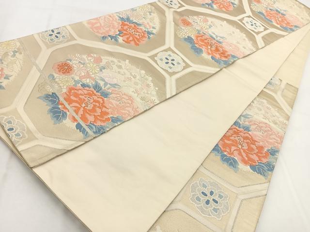 平和屋着物◎六通柄袋帯 唐織 蜀江花文 銀糸 正絹 逸品 BAAW8864yc