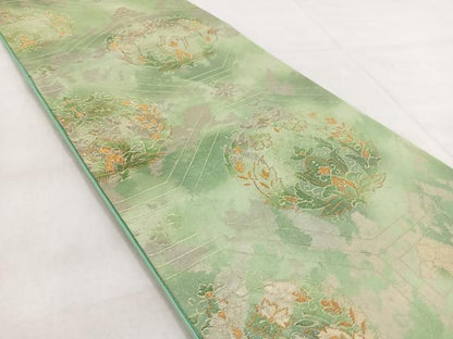 平和屋着物◎六通柄袋帯 蜀江更紗花文 金銀糸 引箔 正絹 逸品 未使用 BAAW8869yc
