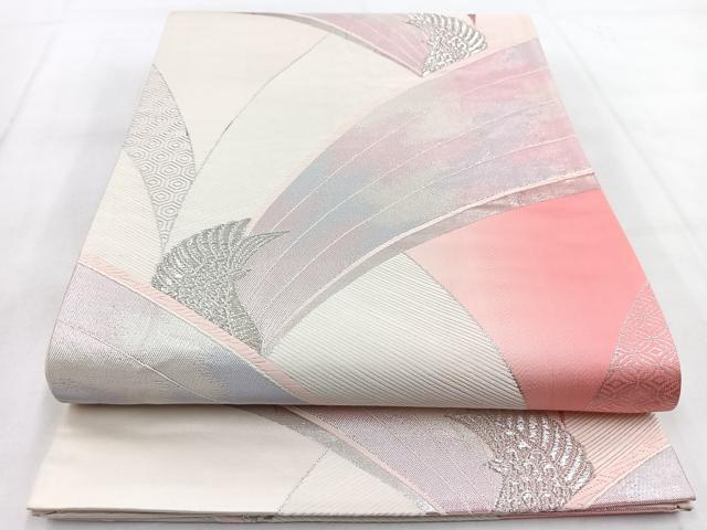 平和屋着物◎六通柄袋帯 孔雀 銀糸 正絹 逸品 BAAW8870yc
