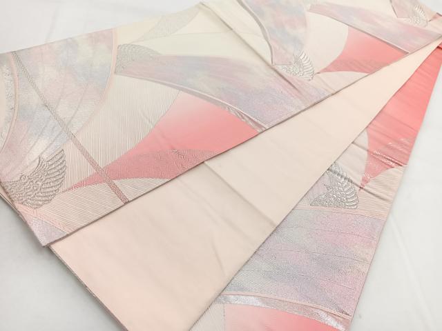 平和屋着物◎六通柄袋帯 孔雀 銀糸 正絹 逸品 BAAW8870yc