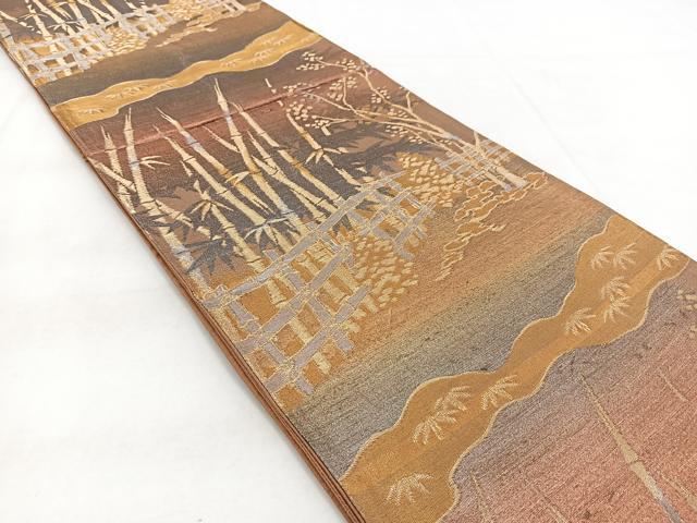 平和屋着物◎六通柄 京袋帯 竹梅風景文 金銀糸 引箔 正絹 逸品 BAAW8871yc