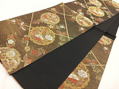 平和屋着物◎六通柄袋帯 唐織 雪輪花蝶文 金銀糸 引箔 正絹 逸品 BAAW8875yc