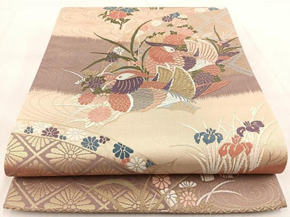平和屋着物◎六通柄袋帯 唐織 鴛鴦籬花文 金糸 正絹 逸品 BAAW8877yc