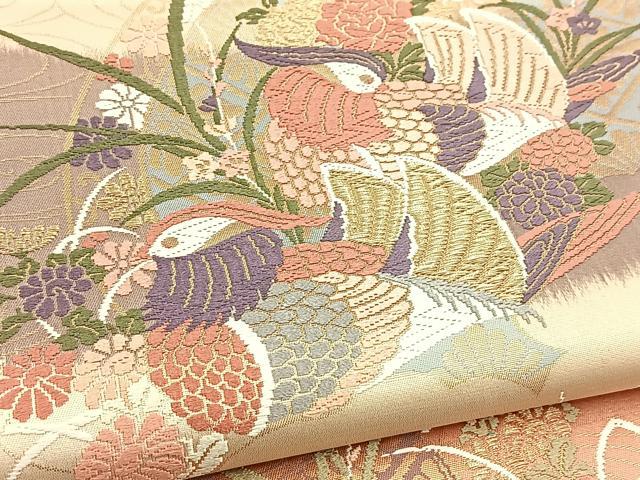 平和屋着物◎六通柄袋帯 唐織 鴛鴦籬花文 金糸 正絹 逸品 BAAW8877yc