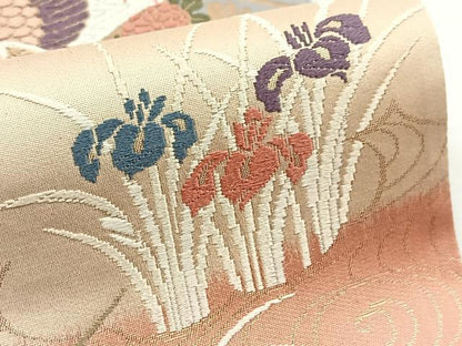 平和屋着物◎六通柄袋帯 唐織 鴛鴦籬花文 金糸 正絹 逸品 BAAW8877yc