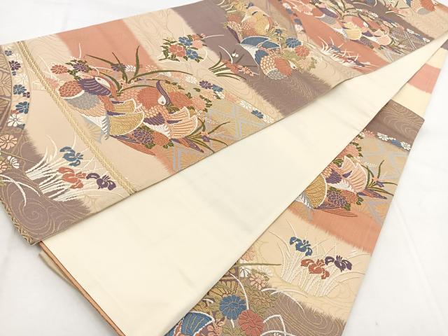 平和屋着物◎六通柄袋帯 唐織 鴛鴦籬花文 金糸 正絹 逸品 BAAW8877yc