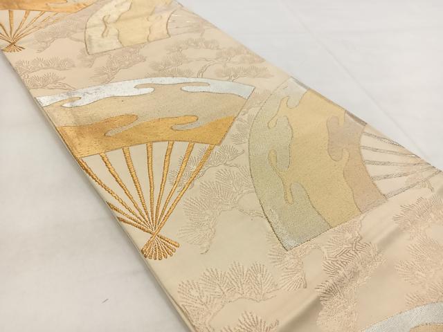 平和屋着物◎六通柄袋帯 扇面松文 金銀糸 正絹 逸品 BAAW8882yc